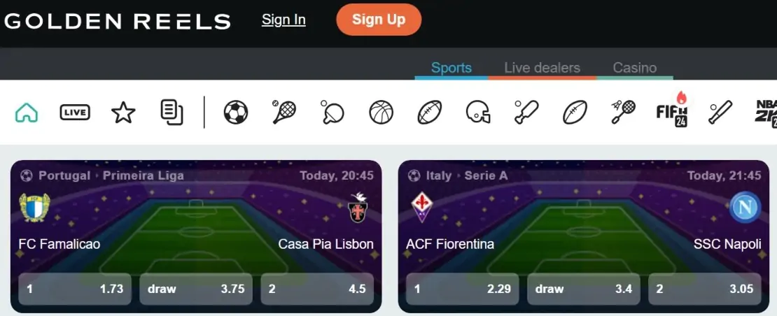 Golden Reels Sports Betting Interface